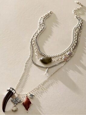 Free People Zella Layered Silver-Tone Pendant Necklace with Mixed Charms